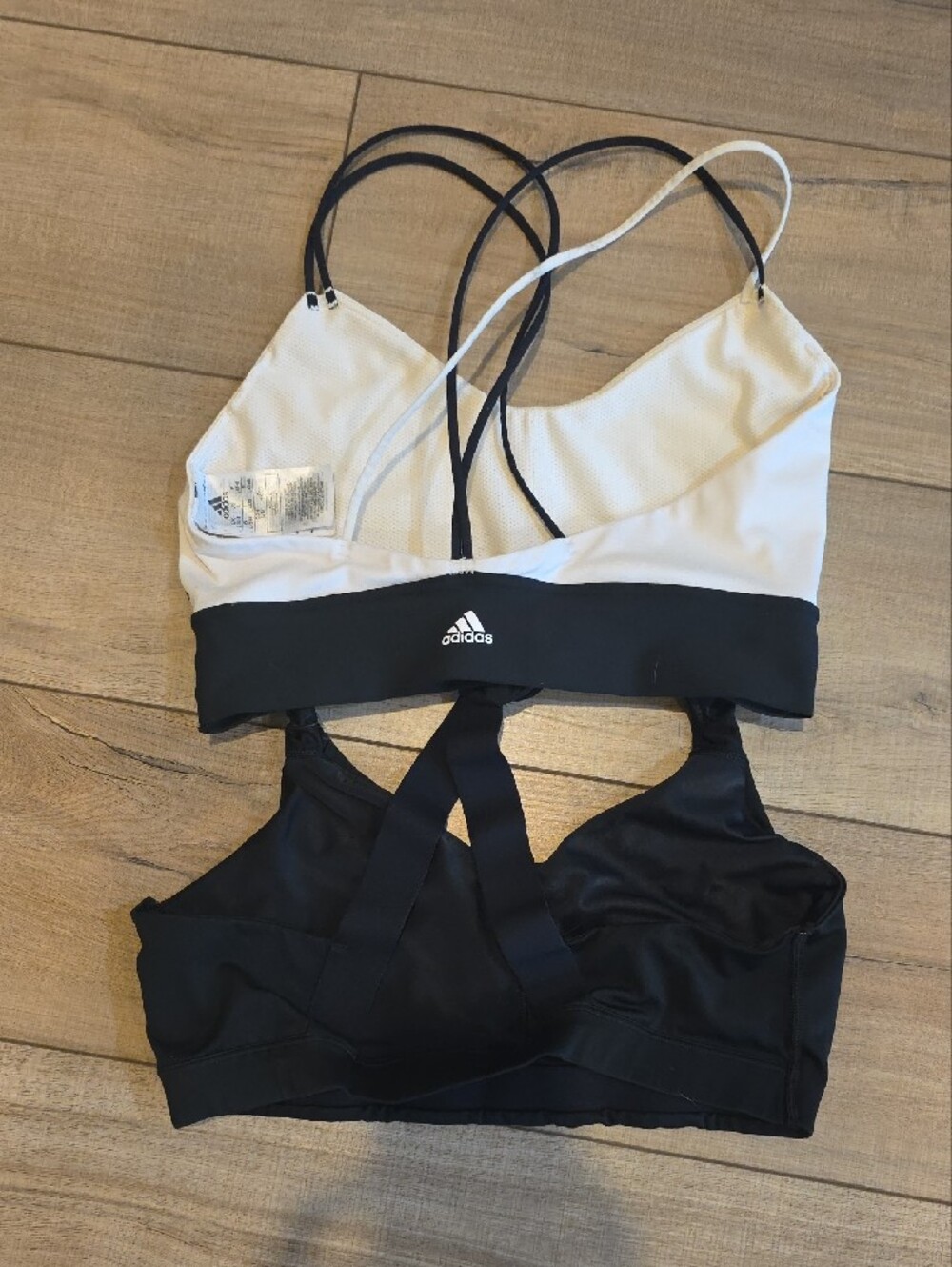 adidas White and Black Strappy Sports Bra Pair Size L - Picture 2 of 3